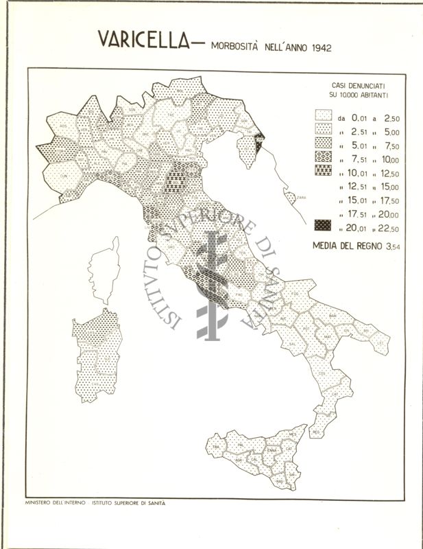 Cartogramma riguardante la morbosità per febbre tifoide e Infezioni Paratifiche nell'anno 1942