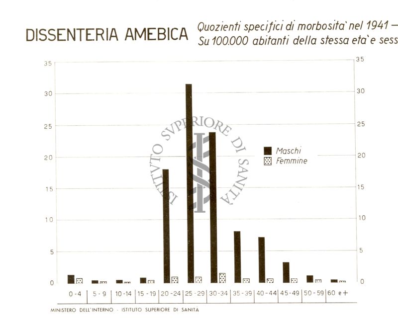 Diagramma riguardante i quozienti specifici di morbosità per dissenteria amebica nel 1941