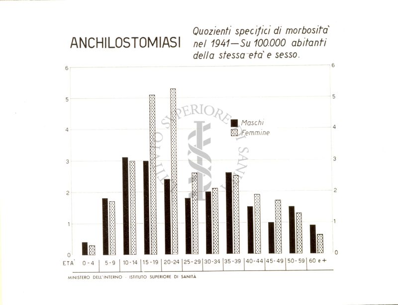 Diagramma riguardante i quozienti specifici di morbosità per anchilostomiasi