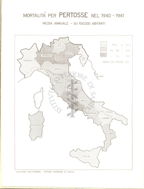 Cartogramma riguardante la mortalità per pertosse nel periodo 1940-1941