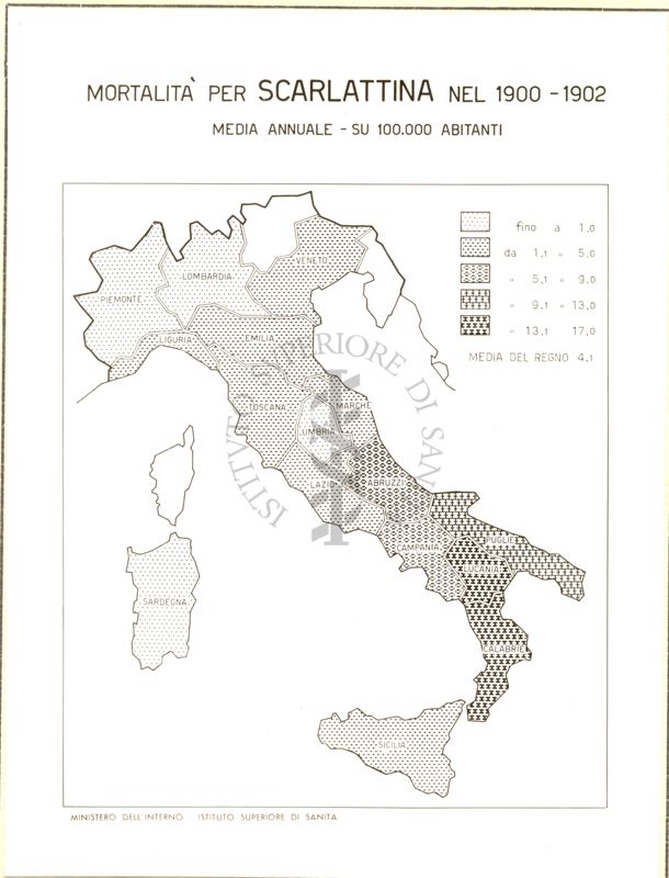 Cartogramma riguardante la mortalità per scarlattina nel periodo 1900-1902