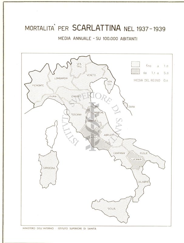 Cartogramma riguardante la mortalità per scarlattina nel periodo 1937-1939