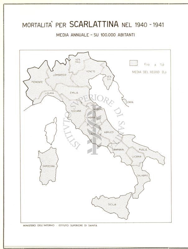 Cartogramma riguardante la mortalità per scarlattina nel periodo 1940-1941