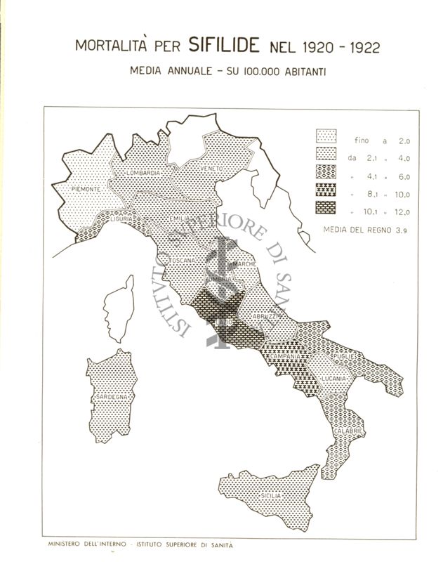 Cartogramma riguardante la mortalità per sifilide nel periodo 1920-1922