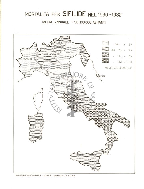 Cartogramma riguardante la mortalità per sifilide nel periodo 1930-1932