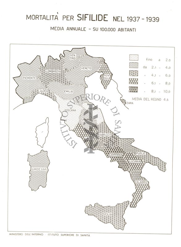 Cartogramma riguardante la mortalità per sifilide nel periodo 1937-1939