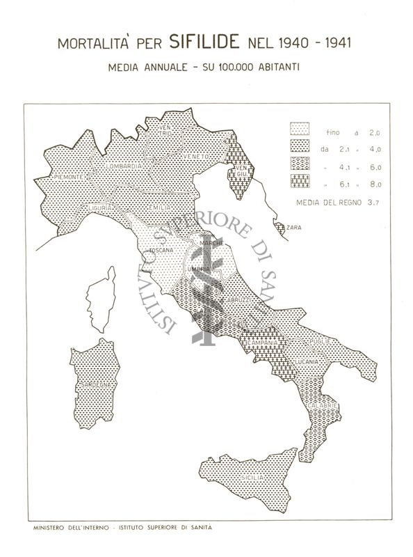 Cartogramma riguardante la mortalità per sifilide nel periodo 1940-1941