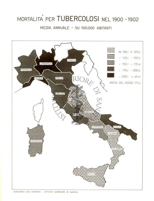 Cartogramma riguardante la mortalità per tubercolosi nel periodo 1900-1902