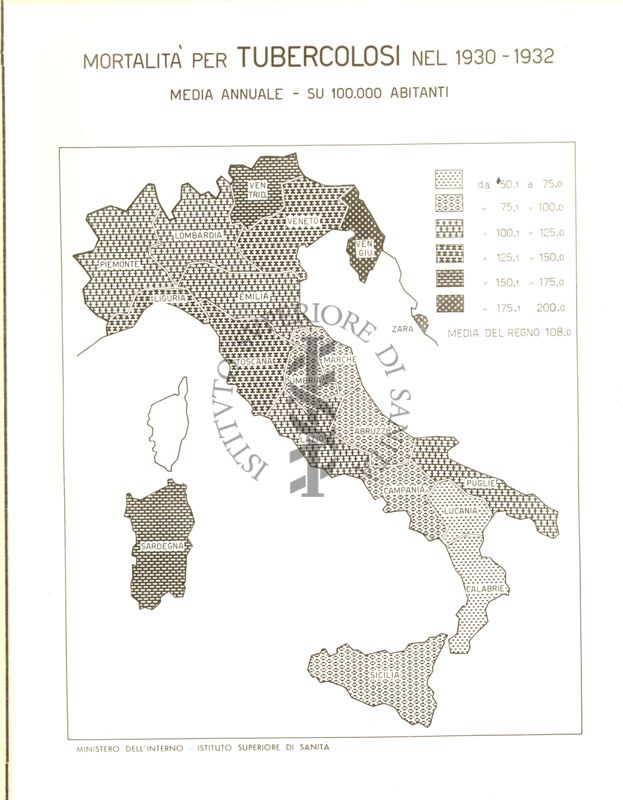 Cartogramma riguardante la mortalità per tubercolosi nel periodo1930-1932