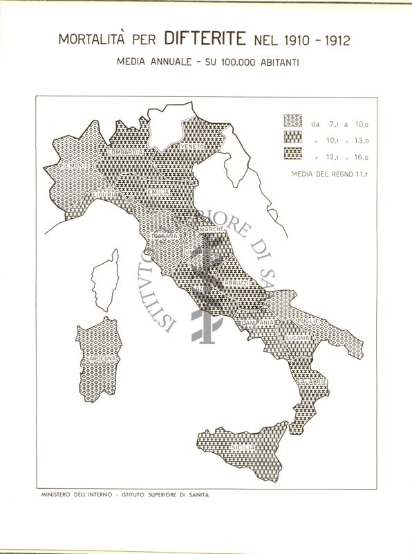 Cartogramma riguardante la mortalità per difterite nel periodo 1910-1912