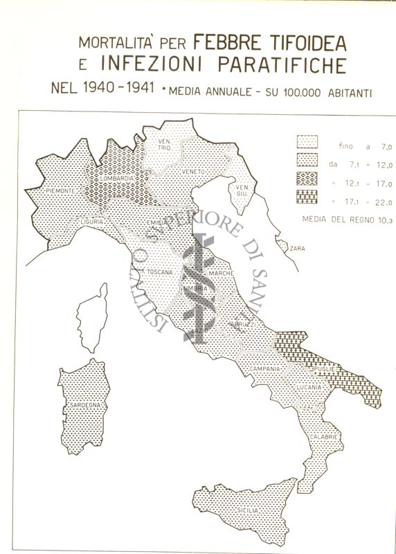 Cartogramma riguardante la mortalità per febbre tifoide e infezioni paratifiche nel periodo 1940-1941