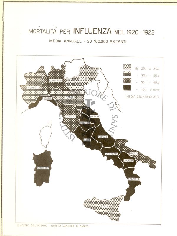 Cartogramma riguardante la mortalità per Influenza nel periodo 1920-1922