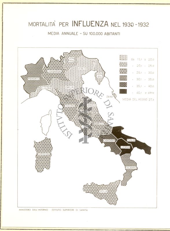 Cartogramma riguardante la mortalità per Influenza nel periodo 1930-1932