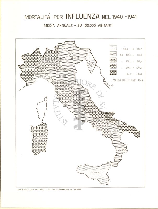 Cartogramma riguardante la mortalità per Influenza nel periodo 1940-1941