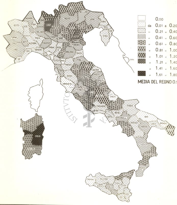 Cartogramma riguardante la mortalità per pertosse nel periodo 1937-39