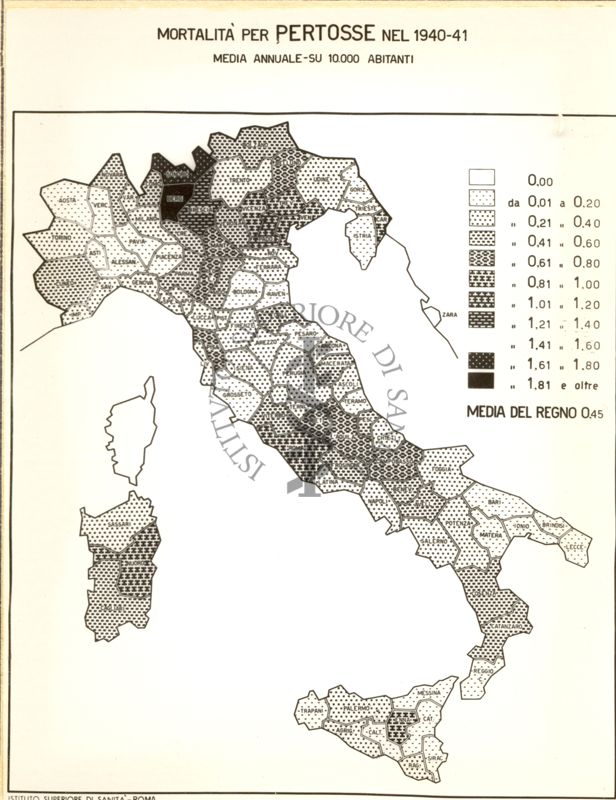 Cartogramma riguardante la mortalità per pertosse nel periodo 1940-41