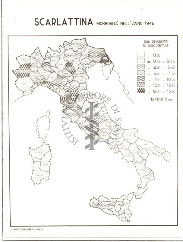 Cartogramma riguardante la morbosità per scarlattina nell'anno 1946