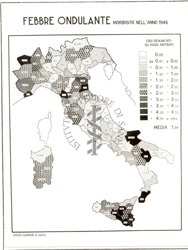 Cartogramma riguardante la morbosità per febbre ondulante nell'anno 1946