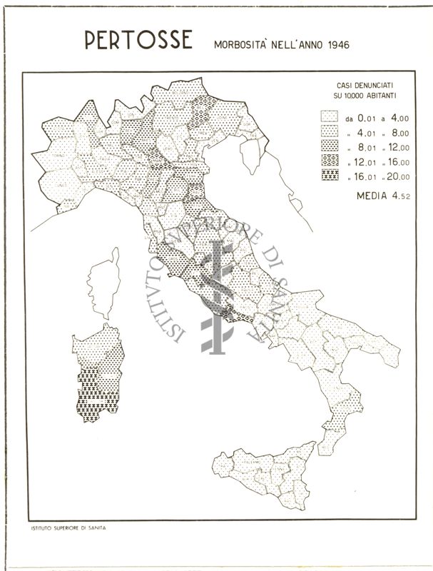 Cartogramma riguardante la morbosità per pertosse nell'anno 1946