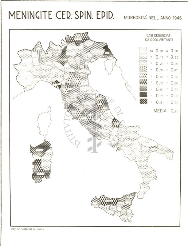 Cartogramma riguardante la morbosità per meningite cerebro spinale epidemiologica