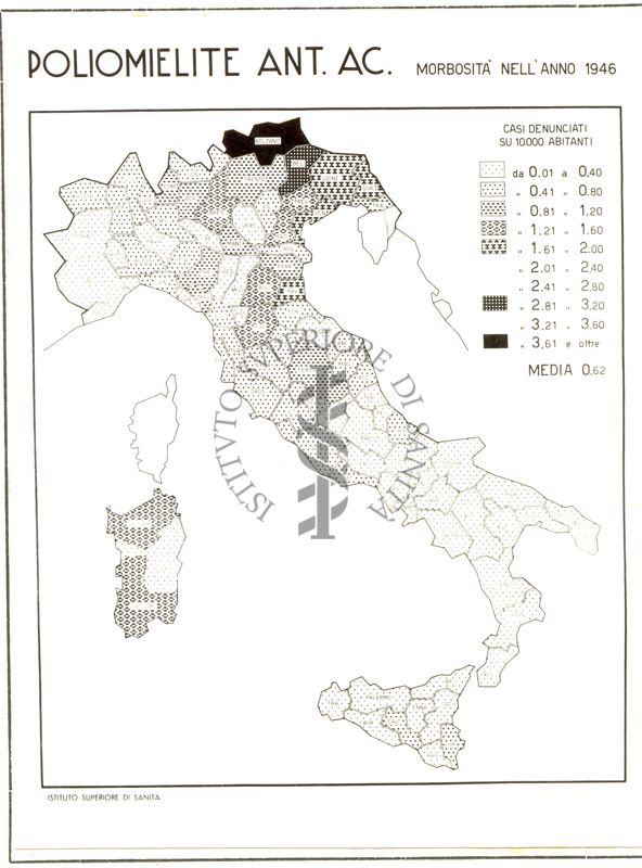 Cartogramma riguardante la morbosità per poliomielite Ant. Ac. nell'anno 1946