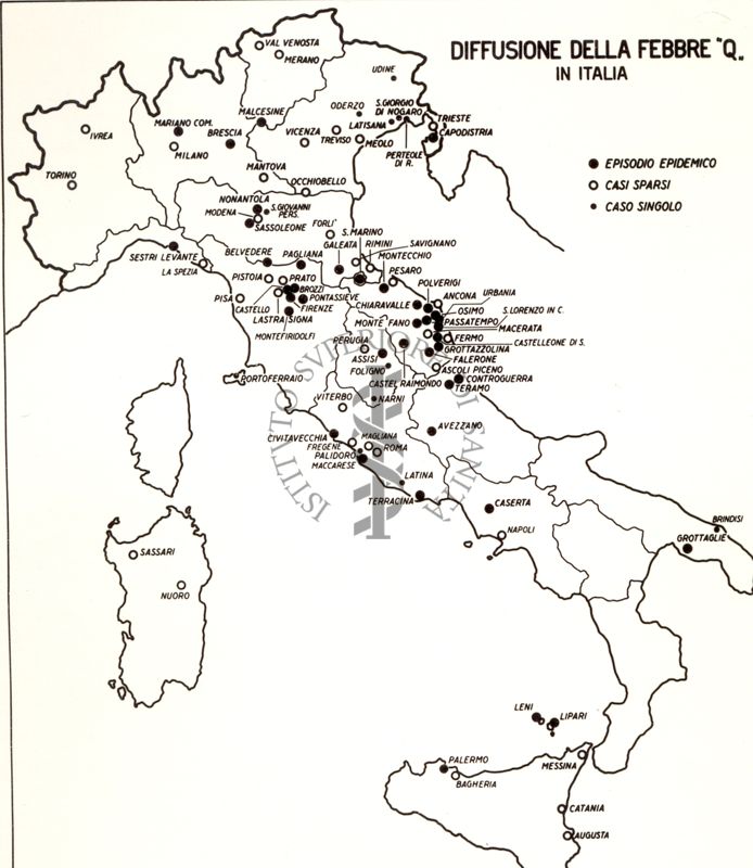 Cartogramma riguardante la diffusione della Febbre Q . n Italia