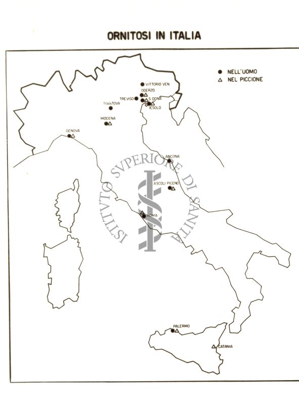 Cartogramma riguardante l'ornitosi in Italia