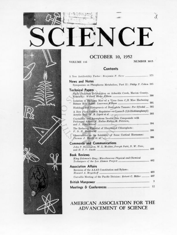 Frontespizio della Rivista:  Science Vol. 116