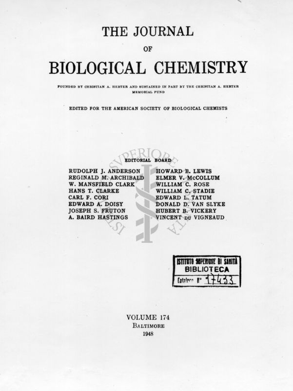 Frontespizio della rivista: The Journal of Biological Chemistry. Vol. 174