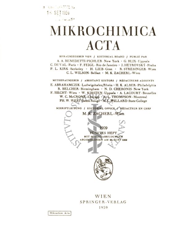 Frontespizio del volume Mikrochimica Acta