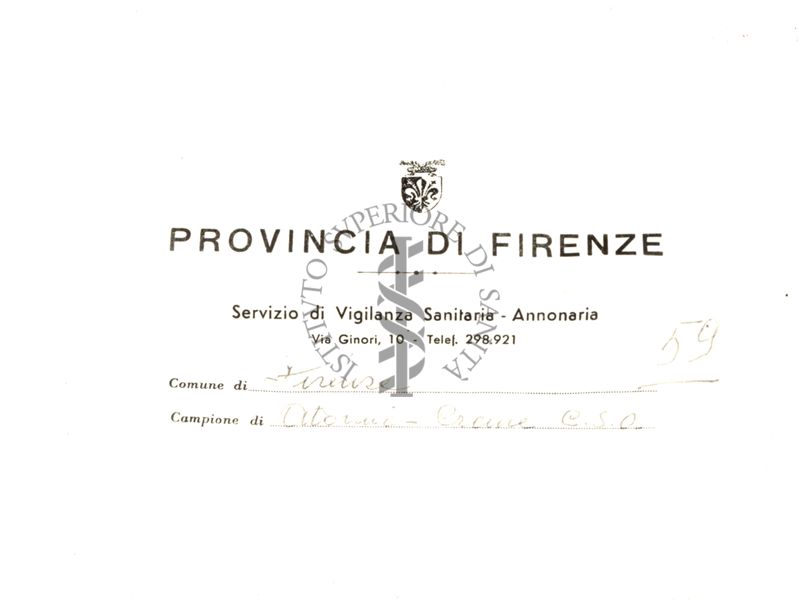 Riproduzione di documento del Servizio di Vigilanza sanitaria - Annonario della Provincia di Firenze, relativo al Comune di Firenze e a campioni di creme