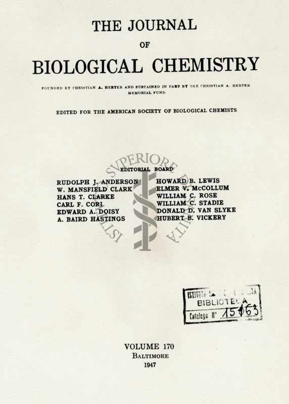 Frontespizio della Rivista: The journal of Biological Chemistry. Sul film segue l'articolo