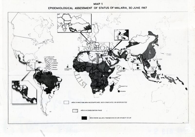 Carta tematica epidemiologica sulla valutazione dello stato della malaria nel mondo, al 30 giugno 1967