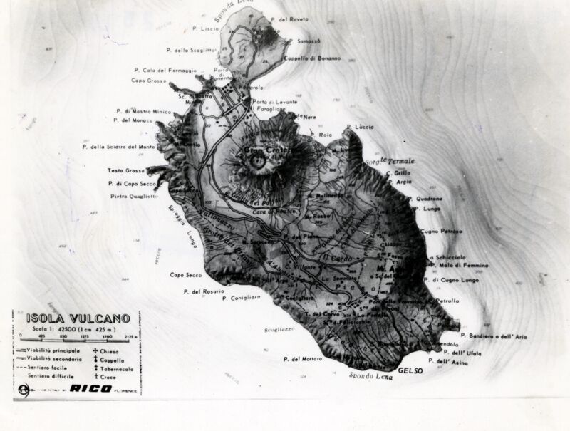 Tavola della carta topografica e fisica dell'isola di Vulcano