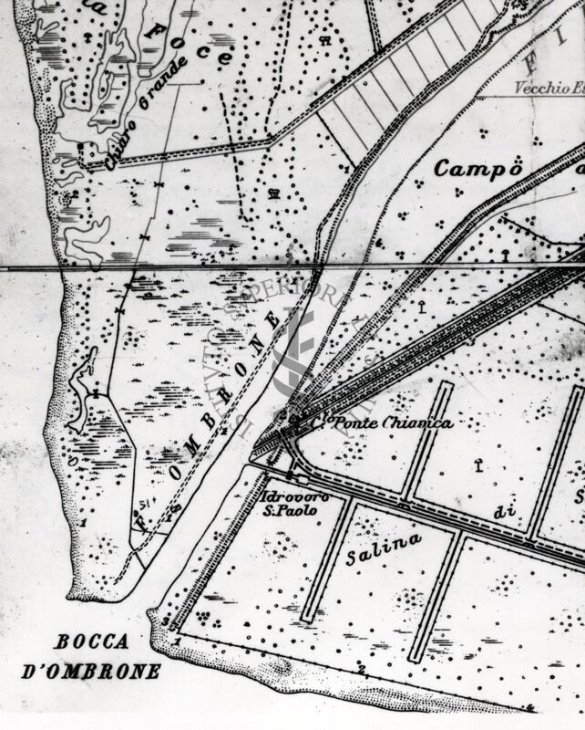 Carta geografica IGM: particolare della foce del fiume Ombrone