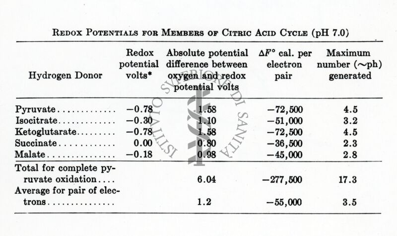 Potenziali Rdox di sostanze facenti parte degli acidi tricarbossilici (a pH 7.0)