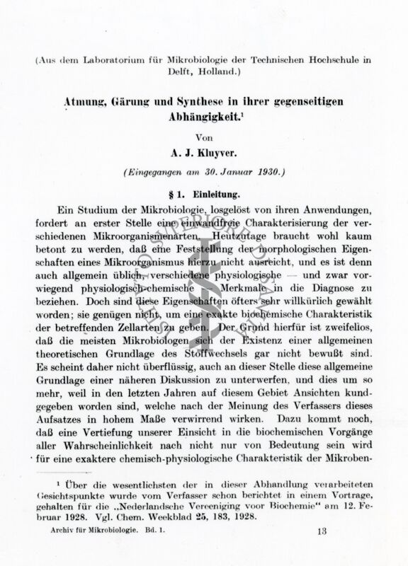 prima pagina della rivista  Archiv fur Mikrobiologie (1 B)