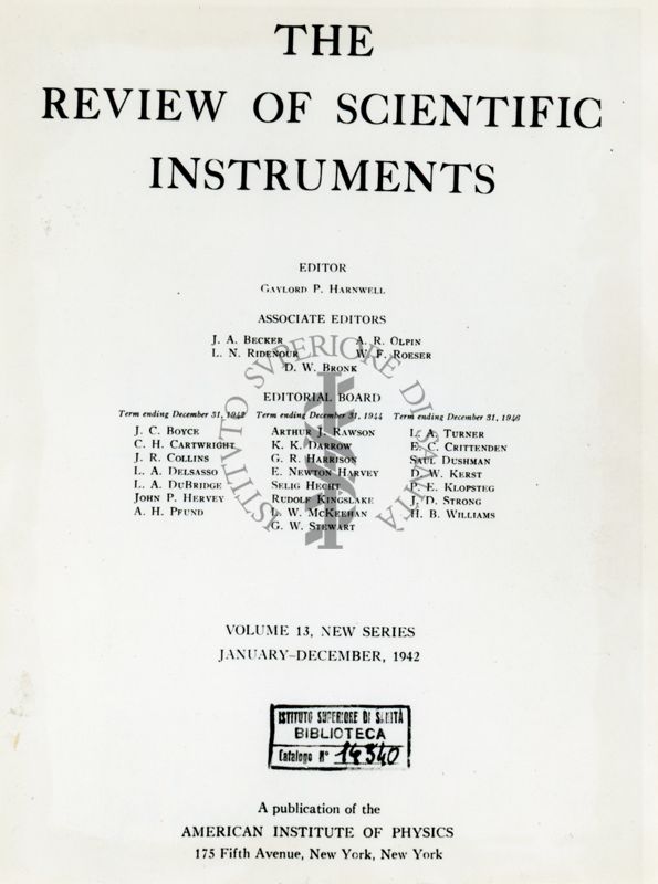 The Review of Scientific Instruments Vol 13 - anno 1942