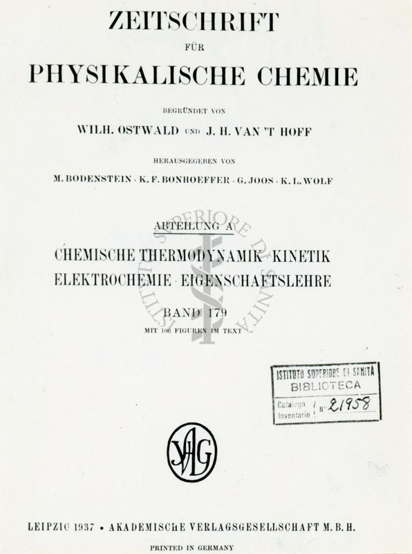 Articolo fotografato dal volume: Zeitshrift fur Physukalische Chemie