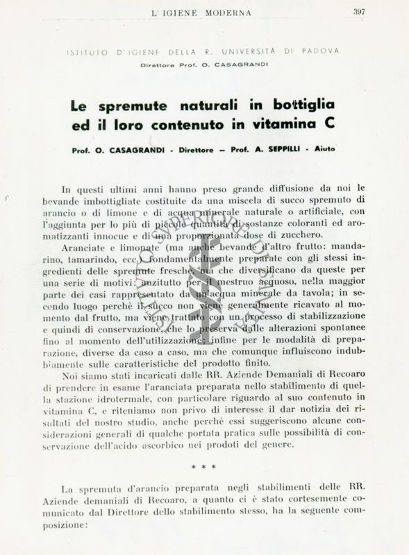 Le spremute naturali in bottiglia ed il loro contenuto in vitamina C