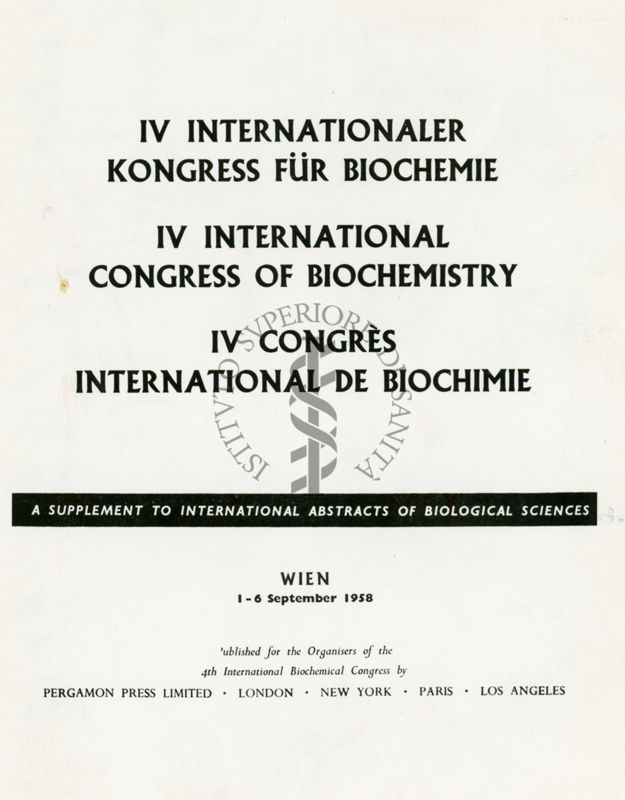 Testata dei riassunti delle comunicazioni al IV Congresso Nazionale di Biochimica