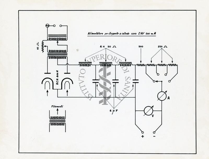 Disegno schematico di alimentatore per sorgente a catodo cavo