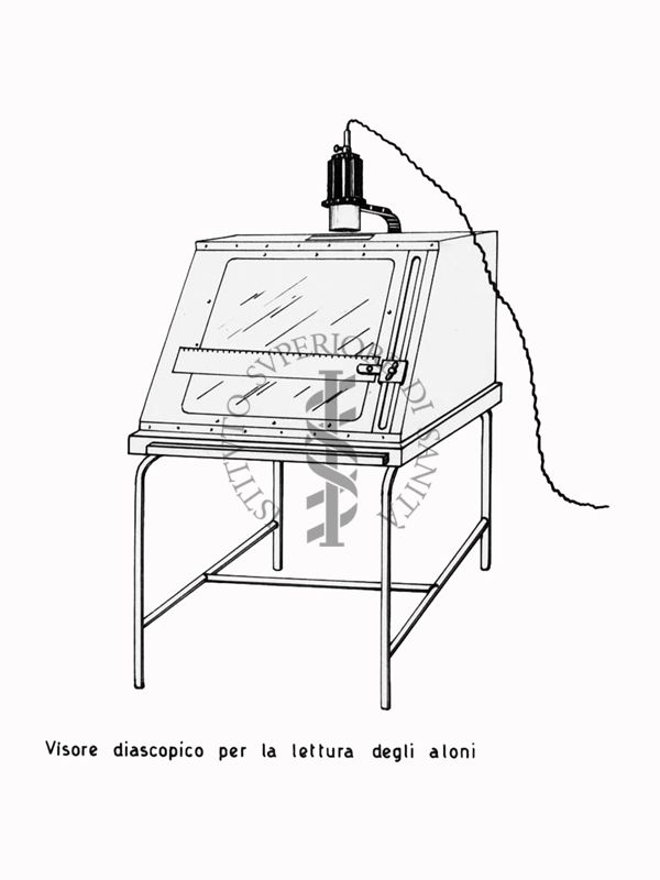 Fermentazioni  di Penicillina. Visore diascopico per la lettura degli aloni  - Riproduzione da disegno