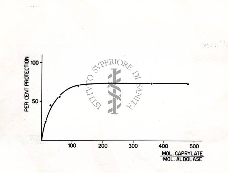 Grafico - asse delle ascisse mol. caprylate / mol. aldolase; asse delle ordinate: per cent protection