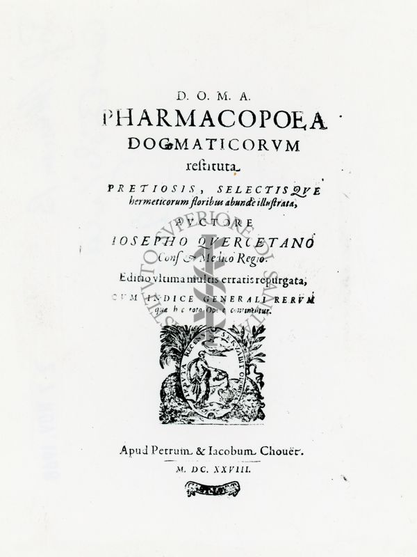 Frontespizio del "D.O.M.A. Pharmacopoea Dogmaticorum" (1628)