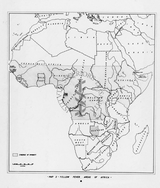 Cartogramma riguardante le zone colpite dalla Febbre Gialla nella Yungla in Africa