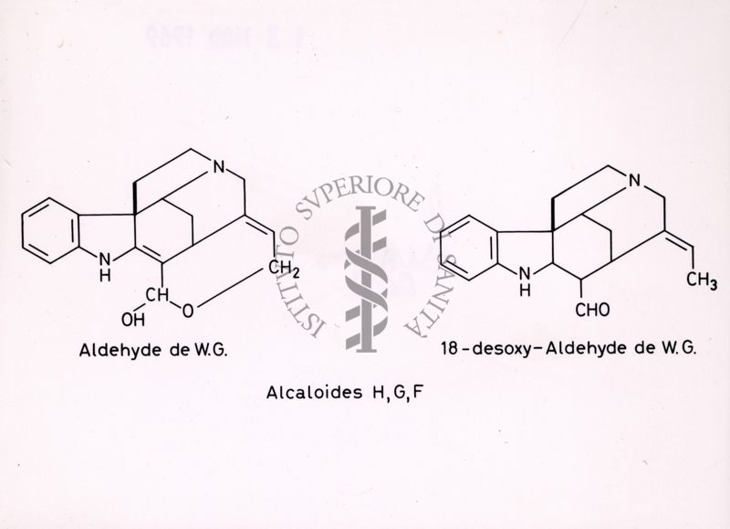 Alcaloidi H, G, F e formule di struttura di Aldehyde de W.G. e di 18-desoxy-Aldehyde de W.G.