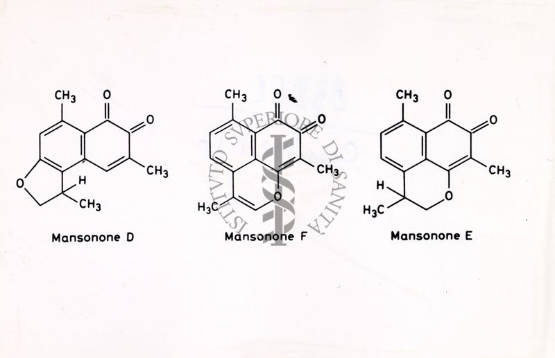 Formule di struttura di Mansonone D, Mansonone F e Mansonone E