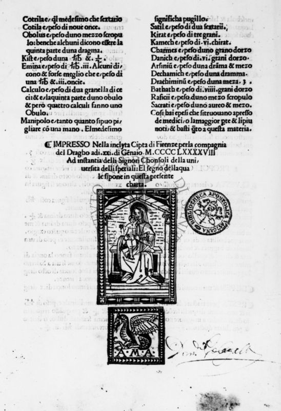 Pagina tratta dal "Ricettario Fiorentino" (1498)