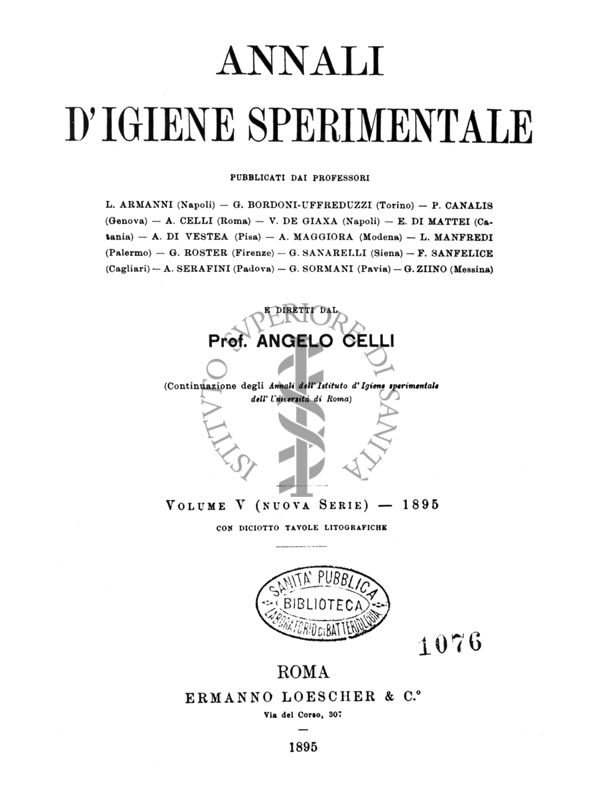 Annali D'Igiene Sperimentale - Volume V (nuova serie) 1895 pubblicato da alcuni professori diretti dal Prof. Angelo Celli